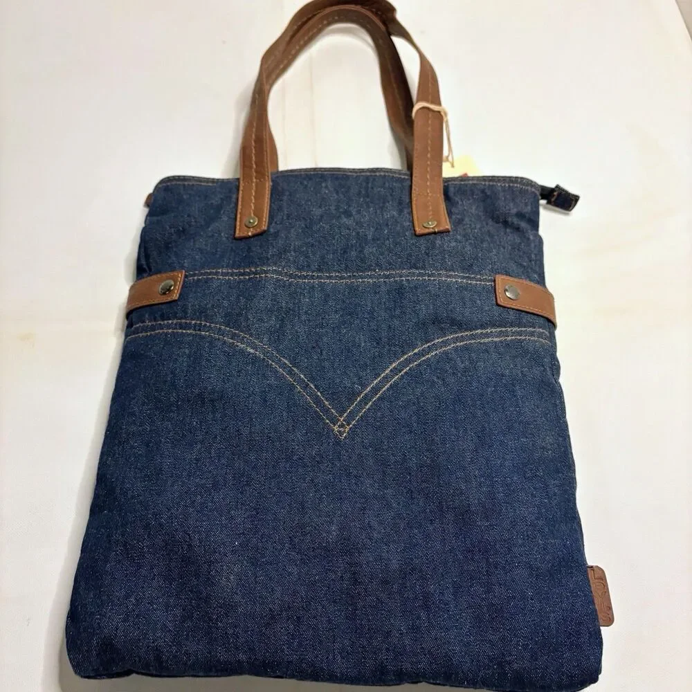 NWT Levi's Denim Tote Purse Navy Blue Indigo Jean Shoulder Farmers Market Bag 90